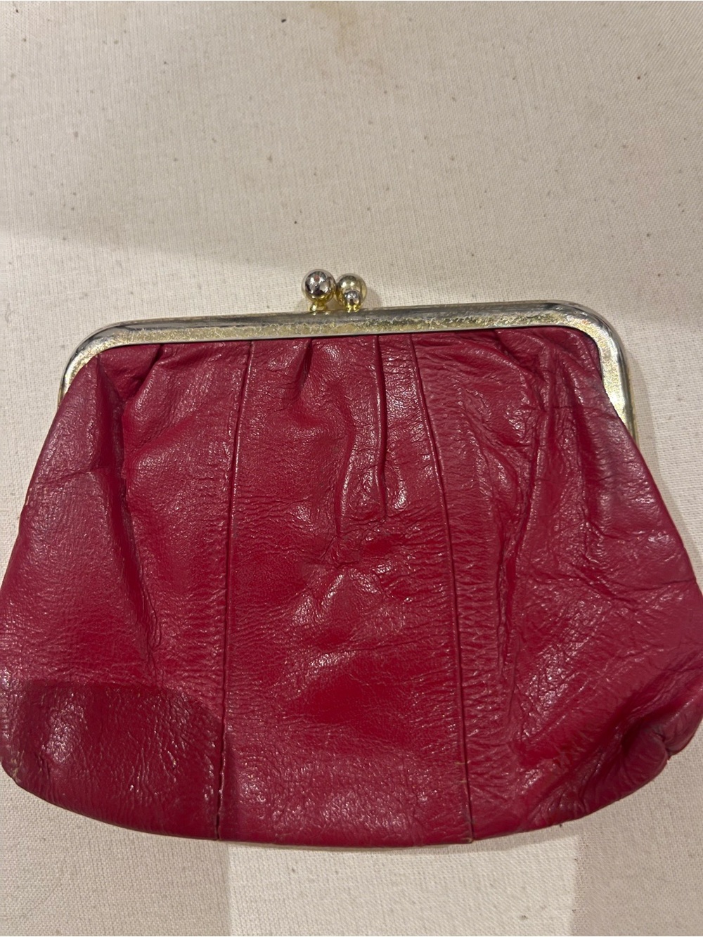 Vintage Red Leather Kiss-Lock Clutch Wallet
